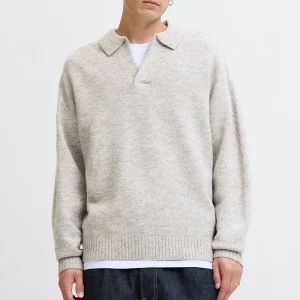Jack & Jones Soho Ollie Knit Split Neck Light Grey Melange