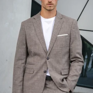 Selected SLIM OASIS LINEN BLAZER Dark Sand Melange