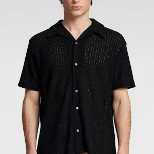 Selected Bane Relax Fit Jacqaurd Shirt SS Black