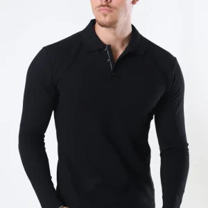 Muscle Fit Polo LS Black