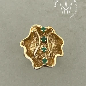 Vintage ring gult gull str54 med grønne stener