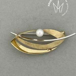 Vintage perlebrosje gult gull