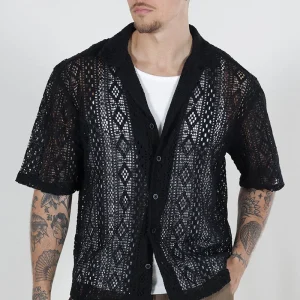 ONLY & SONS Novak Relax Resort SS Lace Shirt Black