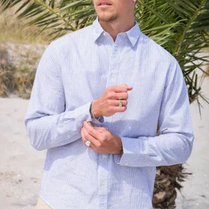 Selected Slim Sun Linen Shirt LS Bright White Thin Stripe