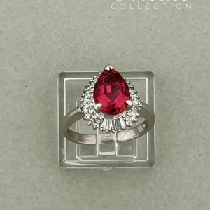 PC Rosettring rosa sten dråpeformet platina str 51