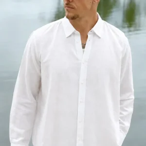 Selected Clay Linenblend Long Sleeve Shirt Bright White