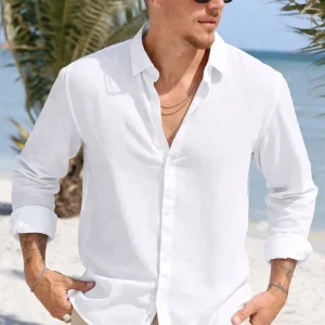 Solid Enea Allan Linen Shirt LS White