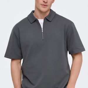 Only & Sons New Kodyl Rlx Ss Half Zip Polo Grey Pinstripe