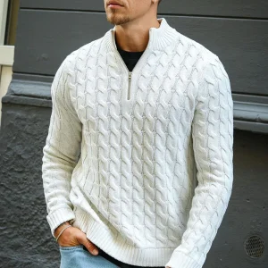 ONLY & SONS Kicker Cable Knit Half Zip Antique White